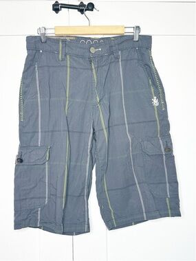 Coogi Vintage Y2K Gray Plaid Long Shorts Baggy 32 Skate Cargo Pockets cotton
